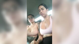 AnnyRouge tattooed latina teen lesbian couple flashing boobs in the car