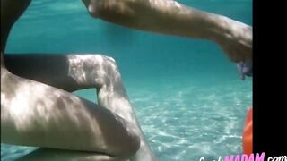 Naked Swimming MILF Gives Underwater Handjob Until He Cums